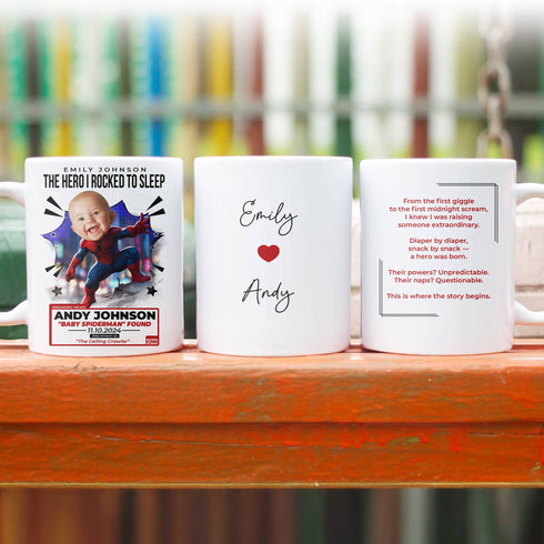 Personalized Baby Spiderman Mug – Custom Superhero Gift for Mom | Add Baby Photo, Name & Message